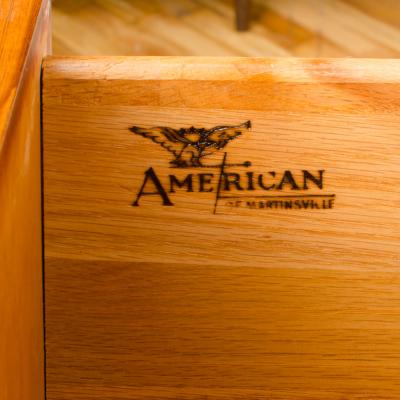  American of Martinsville American of Martinsville walnut Mid Century Modern high chest with brass inlay