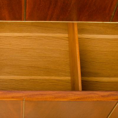  American of Martinsville American of Martinsville walnut Mid Century Modern high chest with brass inlay