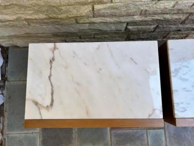  American of Martinsville Delightful Pair French Provincial Marble Top Night Stands Brass Bow Pulls