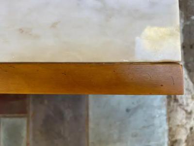  American of Martinsville Delightful Pair French Provincial Marble Top Night Stands Brass Bow Pulls