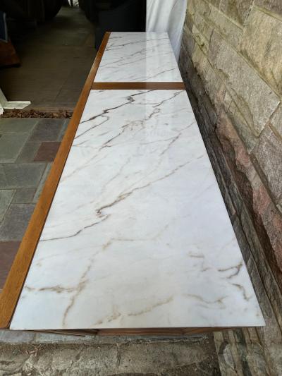  American of Martinsville Lovely Marble Top American of Martinsville Bowtie Pull Credenza Regency Modern