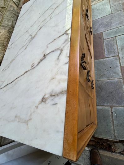  American of Martinsville Lovely Marble Top American of Martinsville Bowtie Pull Credenza Regency Modern