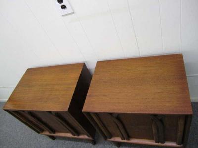  American of Martinsville Lovely Pair Lattice Front Walnut Night Stands Mid century Modern