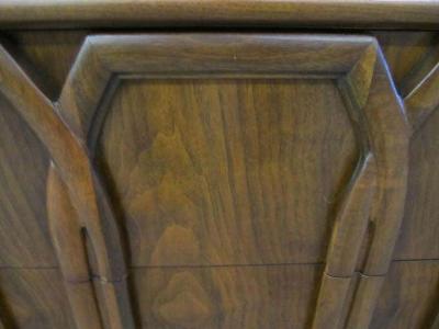  American of Martinsville Lovely Pair Lattice Front Walnut Night Stands Mid century Modern