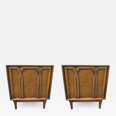  American of Martinsville Lovely Pair Lattice Front Walnut Night Stands Mid century Modern