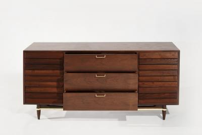  American of Martinsville Mid Century Modern Walnut Dresser with Brass Accents C 1950s