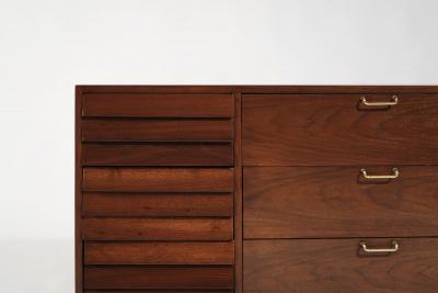  American of Martinsville Mid Century Modern Walnut Dresser with Brass Accents C 1950s