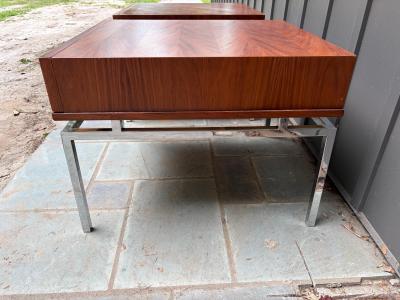  American of Martinsville Pair McCobb style American of Martinsville End Table Chrome Walnut Mid Century