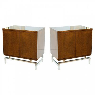  American of Martinsville Pair of American Modern Burled front Bedside Tables American of Martinsville