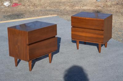 American of Martinsville Pair of American of Martinsville Walnut 2 Drawer Nightstands or End Tables 1960s