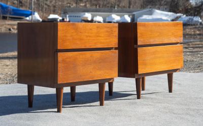 American of Martinsville Pair of American of Martinsville Walnut 2 Drawer Nightstands or End Tables 1960s