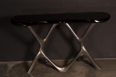  Amorph Amorph Avatar Console Table Nickel Finish Base and Black Lacquer