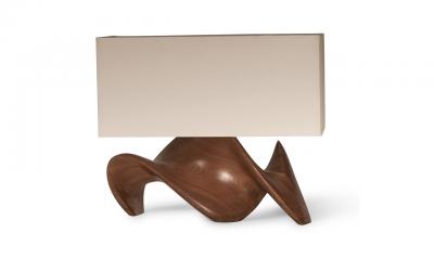  Amorph Amorph Bonsai Table Lamp in Walnut Wood Natural Stain with Ivory Silk Shade