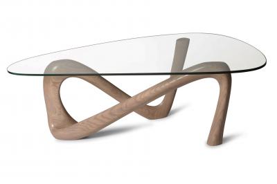  Amorph Amorph Iris Coffee Table with Glass Gray Oak Finish