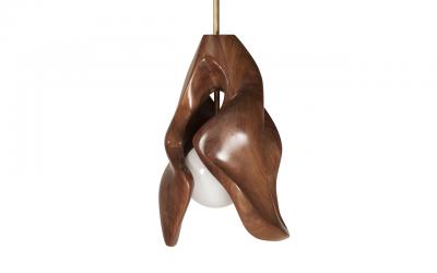  Amorph Amorph Tulip Pendant in Solid Walnut Wood and Opal Shade