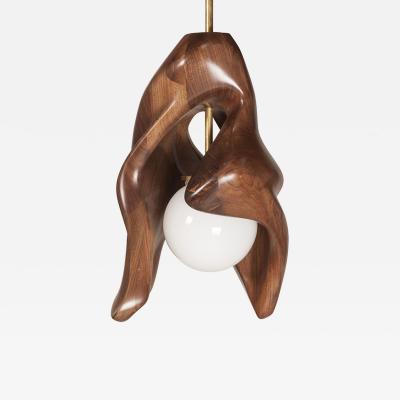  Amorph Amorph Tulip Pendant in Solid Walnut Wood and Opal Shade