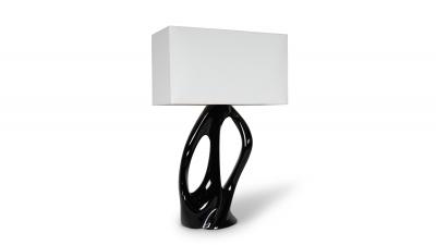  Amorph Ana Table Lamp in Black Glossy Lacquer and Ivory silk shade by Amorph