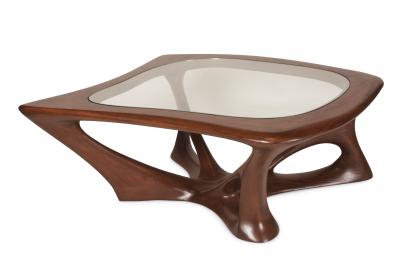  Amorph Ariella Coffee Table Solid Wood Walnut Stained with Glass Top