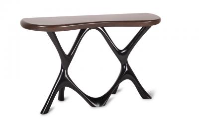  Amorph Avatar Console Table in Walnut Wood and Black Lacquer