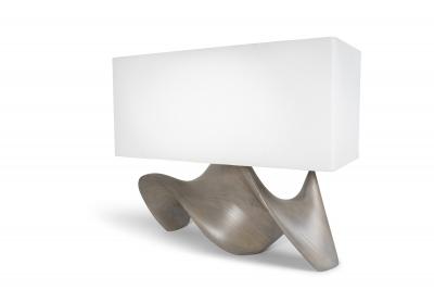  Amorph Bonsai Table Lamp Gray Oak Stain in Ash wood with Ivory Silk Shade