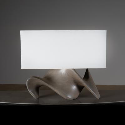  Amorph Bonsai Table Lamp Gray Oak Stain in Ash wood with Ivory Silk Shade