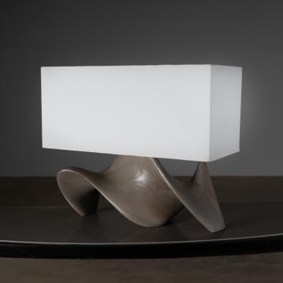  Amorph Bonsai Table Lamp Gray Oak Stain in Ash wood with Ivory Silk Shade