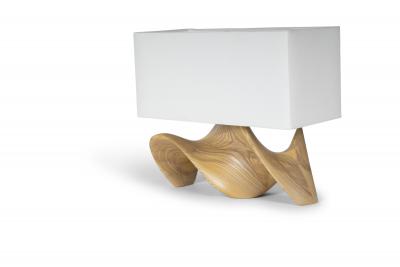 Amorph Bonsai Table Lamp Honey Stain ion Ash wood with Ivory Silk Shade by Amorph