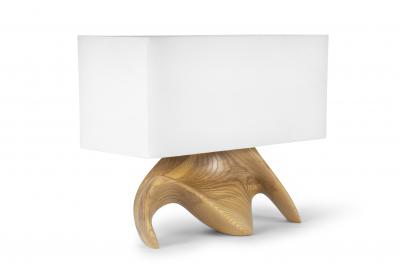 Amorph Bonsai Table Lamp Honey Stain ion Ash wood with Ivory Silk Shade by Amorph
