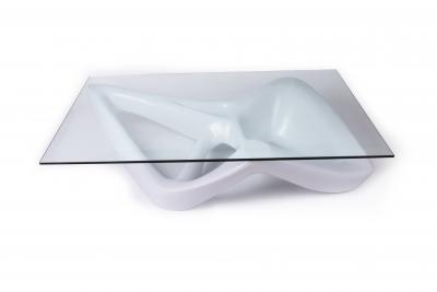  Amorph Contemporary Coffee Table Lacquer Finish with Glass Top Unique Shaped