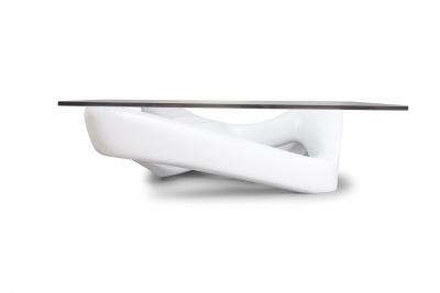  Amorph Contemporary Coffee Table Lacquer Finish with Glass Top Unique Shaped