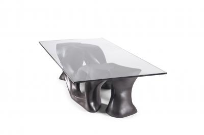  Amorph Contemporary Sculaptural Coffee Table Solid Ash Wood with Graphite Walnut Stain