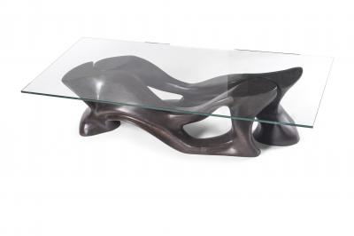  Amorph Contemporary Sculaptural Coffee Table Solid Ash Wood with Graphite Walnut Stain