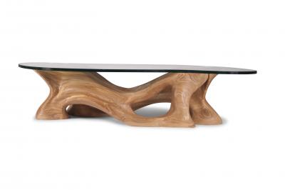  Amorph Futuristic Modern Sclupture Wooden Coffee Table Organic Shape Glass