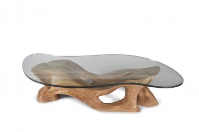  Amorph Futuristic Modern Sclupture Wooden Coffee Table Organic Shape Glass