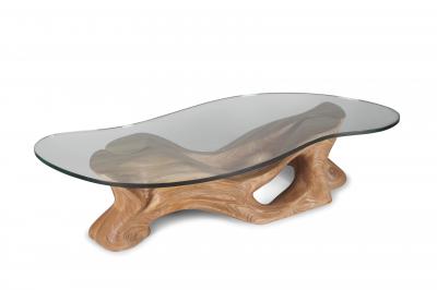  Amorph Futuristic Modern Sclupture Wooden Coffee Table Organic Shape Glass