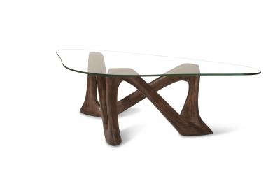  Amorph Hermosa Coffee Table in Solid Wood and Graphite Walnut Stain and Glass Top