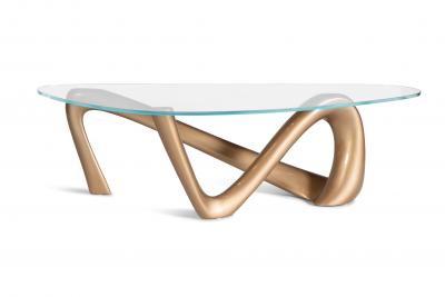  Amorph Iris coffee table in metallic Gold lacquer finish with glass top