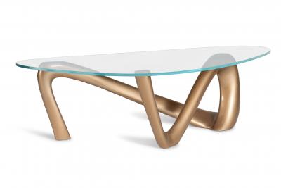  Amorph Iris coffee table in metallic Gold lacquer finish with glass top