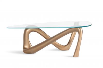  Amorph Iris coffee table in metallic Gold lacquer finish with glass top