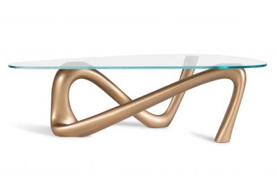  Amorph Iris coffee table in metallic Gold lacquer finish with glass top