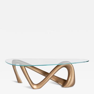  Amorph Iris coffee table in metallic Gold lacquer finish with glass top