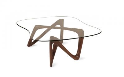  Amorph Ivy Coffee Table in Walnut Wood with Natural Stain and 1 2 Tempered Glass