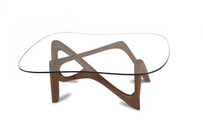  Amorph Ivy Coffee Table in Walnut Wood with Natural Stain and 1 2 Tempered Glass