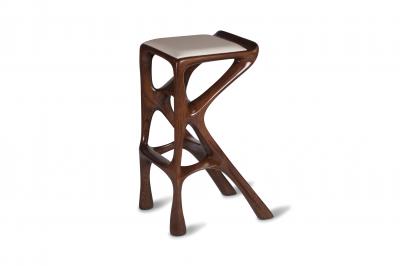  Amorph Modern Barstool Solid Wood with White Leather and Stained Walnut