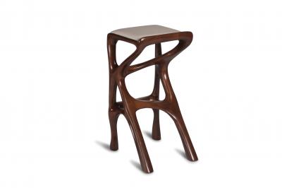  Amorph Modern Barstool Solid Wood with White Leather and Stained Walnut