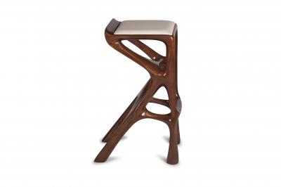 Amorph Modern Barstool Solid Wood with White Leather and Stained Walnut