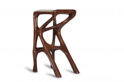  Amorph Modern Barstool Solid Wood with White Leather and Stained Walnut