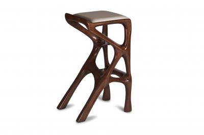  Amorph Modern Barstool Solid Wood with White Leather and Stained Walnut