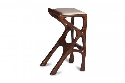  Amorph Modern Barstool Solid Wood with White Leather and Stained Walnut