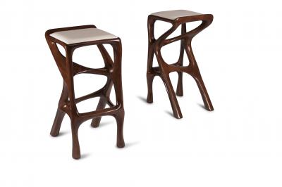  Amorph Modern Barstool Solid Wood with White Leather and Stained Walnut